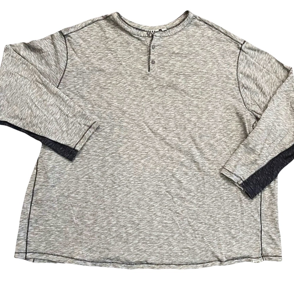 ROWM‎ Mens 4XB Henley Shirt Long Sleeve Space Dye Gray Navy Blue 100% Cotton